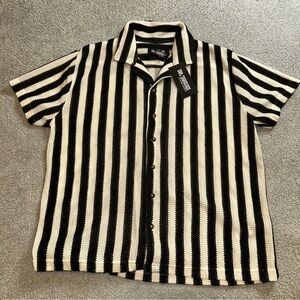 Classic Black and White Striped Men's Shirt size Medium
